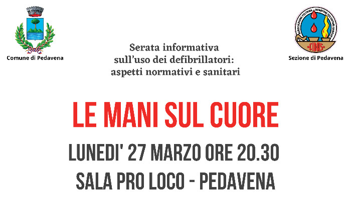 Serata informativa sull'uso del defibrillatore lunedì 27 marzo alle ore 20:30 in sala pro loco-Pedavena